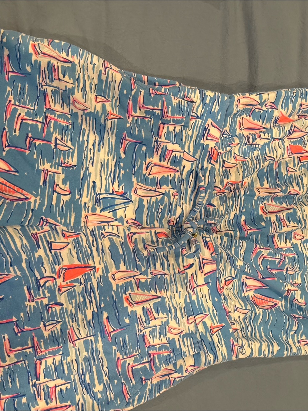 Lilly Pulitzer Blue Sailboat Print Women's Swim Trunks with Pink and Cream Boats